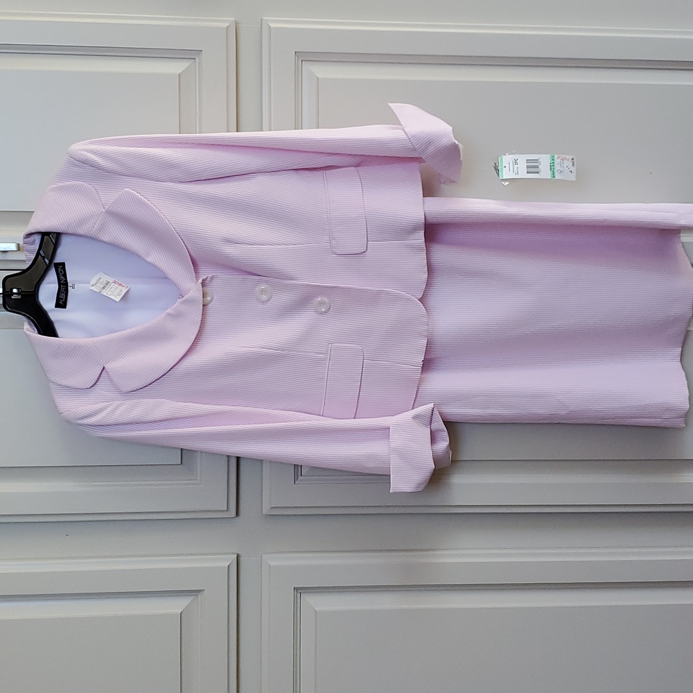 Albert Nipon two piece pink seersucker dress and jacket